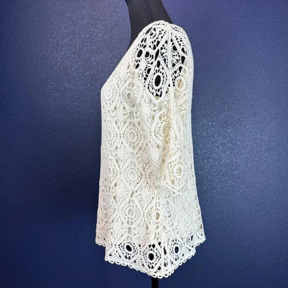 Christopher & Banks Ivory Cream Colored Lined Crochet Top, Petite Medium - Picture 6 of 10